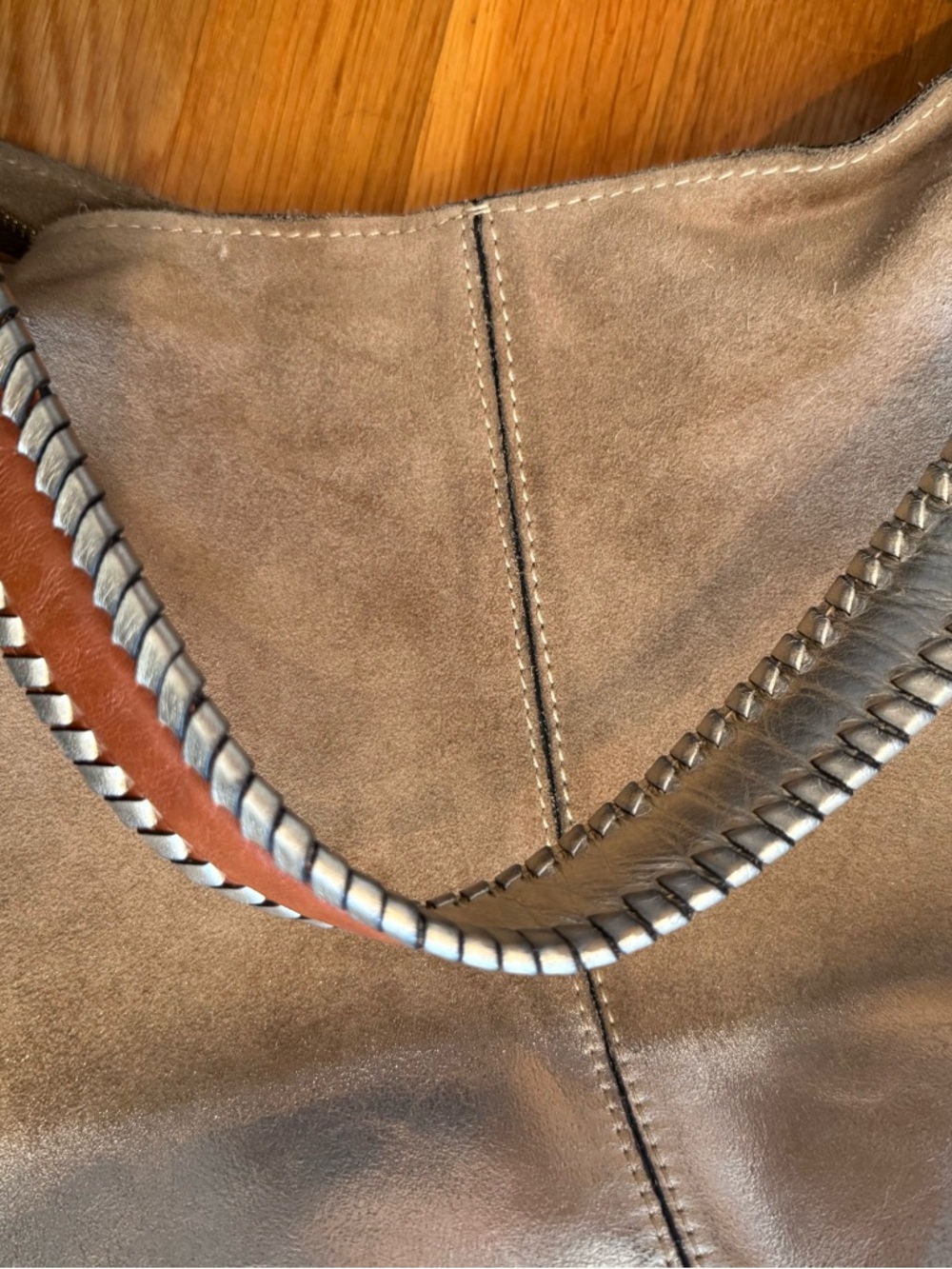 Patricia Nash Taupe Suede & Gold Shoulder Bag - Picture 14 of 14